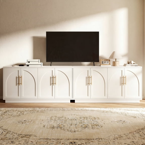 2 Pieces Arched Sideboard Buffet Cabinet, 59" Modern Wood Credenza with Adjustable Shelves, 4 Doors TV Console for Living Room Dining Room Kitchen, Cream Beige