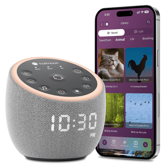 Hotmoon Cocoon Pro 3 Smart White Noise Sleep Sound Machine, Dual Speaker, Alarm Clock, App Control, Routine Builder, 117 Relaxing Sounds