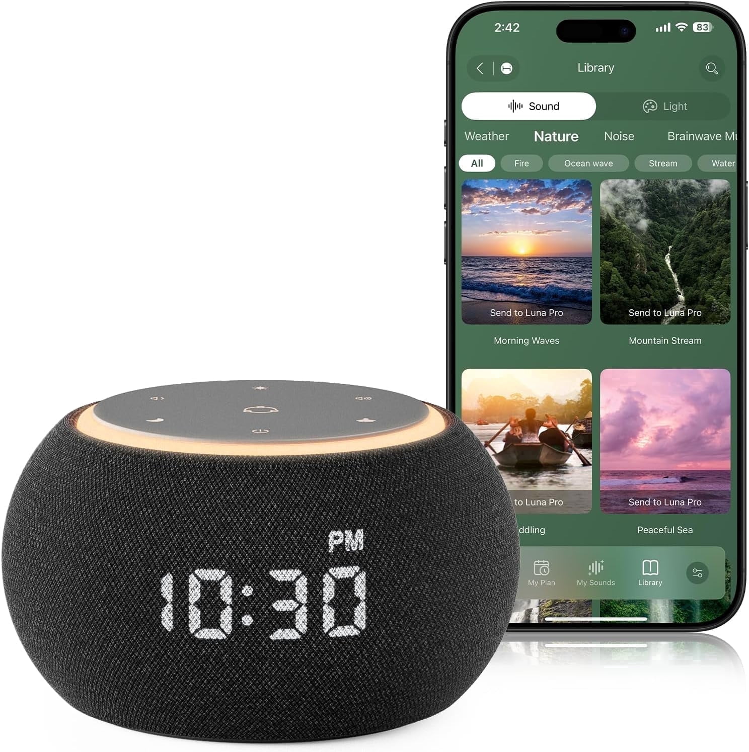 Hotmoon Luna Pro Smart White Noise Sound Machine, Alarm Clock for Bedroom, APP Control, Custom Button, Sleep Trainer, Routine Builder, 507 Soothing Sounds, Adult Mindfulness Meditation