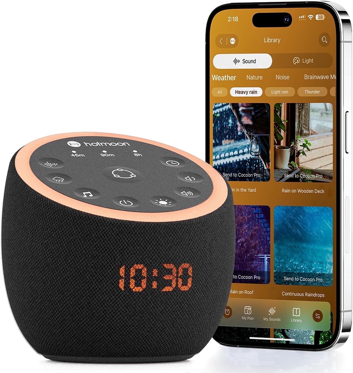 Hotmoon Cocoon Pro 2 Smart White Noise Sound Machine, Alarm Clock for Bedroom, 388 Soothing Sounds, Sleep Trainer, Routine Builder, App Control, Adults Mindfulness Meditation