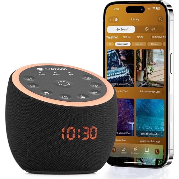 Hotmoon Cocoon Pro 2 Smart White Noise Machine, Sleep Sound Machine, App Control, 388 Soothing Sounds, Alarm Clock for Bedroom Office, Routine Builder