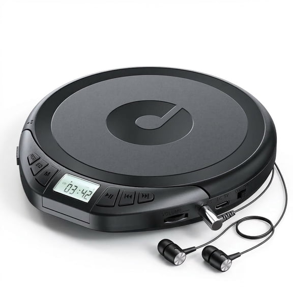 Hotmuscd CD Player Portable CD with Earphones AUX,LCD Display Support PROG Memory Repeat Function (Black)