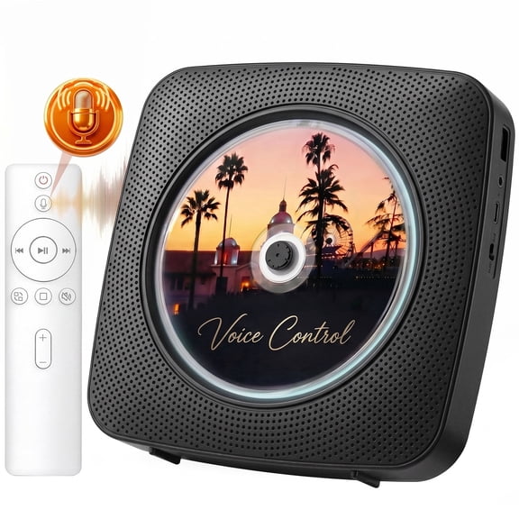 Hotmuscd Portable CD Player, Bluetooth Built-in Speaker, FM Radio, Offline Voice Control Home Audio Player with Remote(Black)