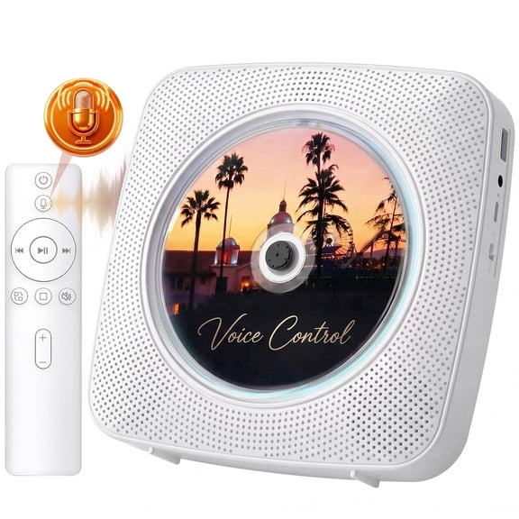 Hotmuscd Y01 Portable CD Player, Bluetooth, Built-in Speaker, FM Radio, Offline Voice Control, Remote,White