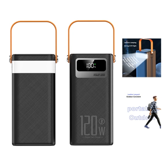 Hotpom 120W Fast Charging Power Bank, 39800mAh Portable Charger, with Built-in Cables and LED Digital Display, Outdoor Emergency Backup Battery, Compatible with iPhone, Samsung.