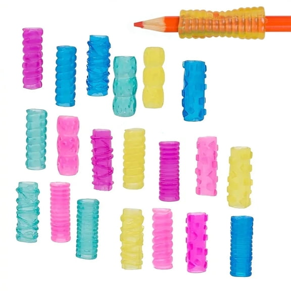 Hotpom 20-Pack Pencil Grips, Jelly Writing Aids Adjustable Grip and Posture Correction Assorted Colors & Shapes, Stationery Accessory, Handwriting Tool