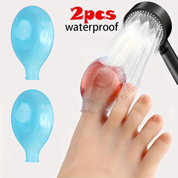 Hotpom 2pcs Waterproof Toe Cover & Finger Protectors Reusable Durable Silicone Shower Covers for Wound Care, Paronychia, Bathing & Shower Protection