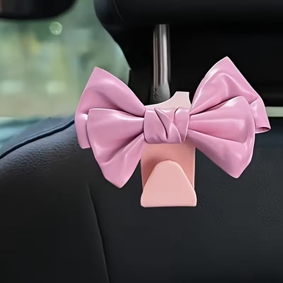 Hotpom Car Purse Hooks, Cute Bow Car Seat Headrest Hook Hanger Rear Seat Organizer, Universal Car Accessories Travel Essentials, Pink