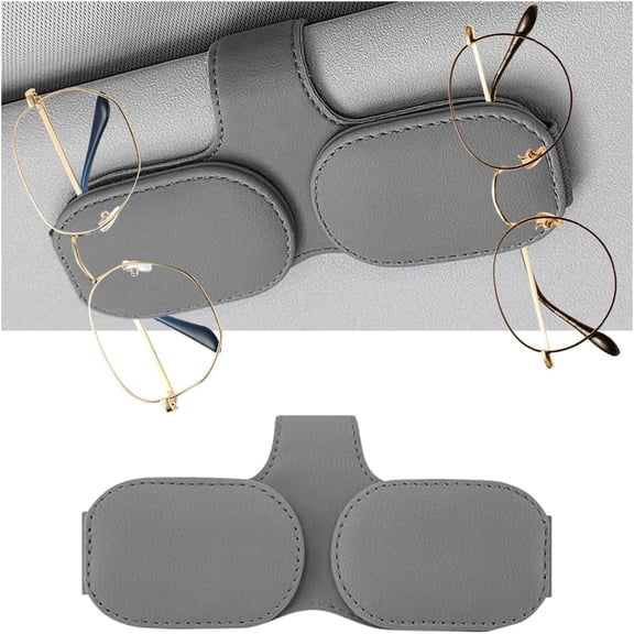 Hotpom Car Sun Visor Eyeglasses Holder, Magnetic PU Leather Sunglass Holder for Car Sun Visor, Universal Eyeglasses Hanger and Ticket Card Clip for Vehicle Visor, Gray