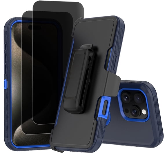 Dexqynl Shock-Resistant Silicone Plastic Hard Shell Rugged Cell Phone Case with Belt Clip for Apple iPhone 16 Pro Max, Blue