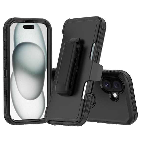 Hotpom Case with Belt Clip for iPhone 16 Heavy Duty Shockproof Dustproof Phone Case, Black