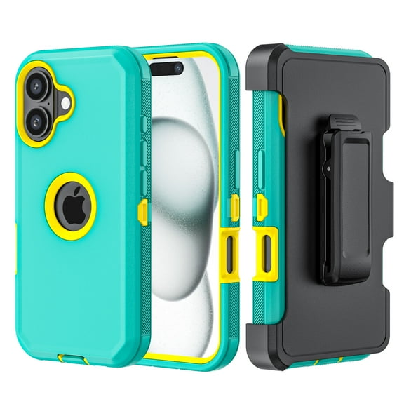 Hotpom Case with Belt Clip for iPhone 16 Plus Heavy Duty Shockproof Dustproof Phone Case, Green/ Yellow