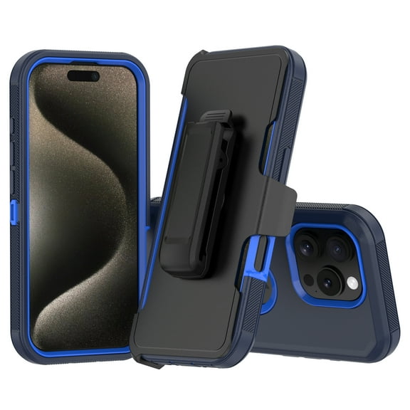 Hotpom Case with Belt Clip for iPhone 16 Pro Heavy Duty Shockproof Dustproof Phone Case, Dark Blue/ Blue