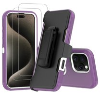 Hotpom Case with Belt Clip for iPhone 16 Pro Heavy Duty Shockproof Dustproof Phone Case, Purple/ White