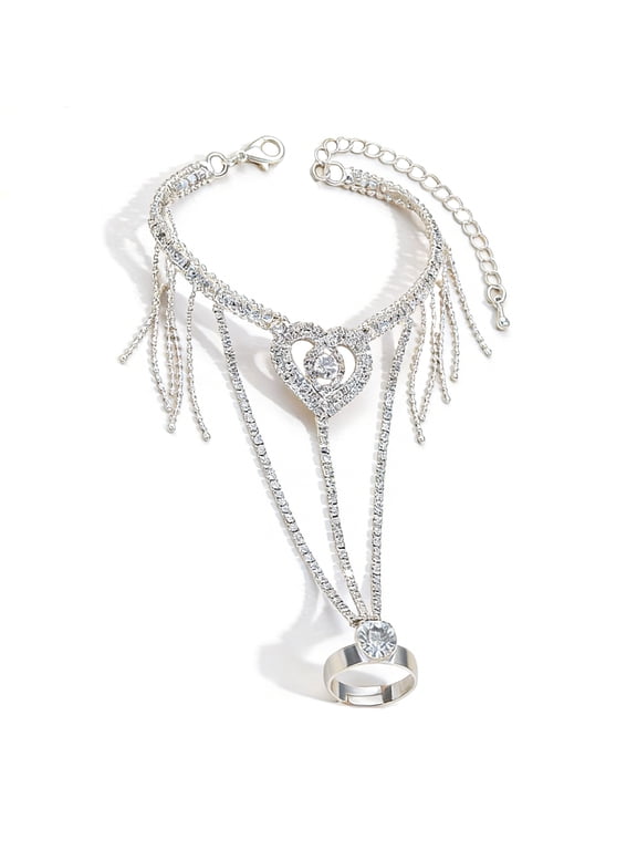 Elegant Rhinestone Finger Ring Bracelet Adorned Minimalist Hand Accessory Perfect for Party and Evening Occasions Women'S Fashion Jewelry