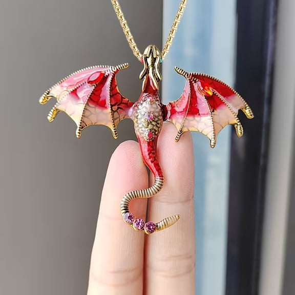 Hotpom Enamel Dragon Pendant Necklaces, Gradient Color Dripping Oil Glass Pendant, Long Pendant Jewelry Necklace for Women, Fashion Accessory