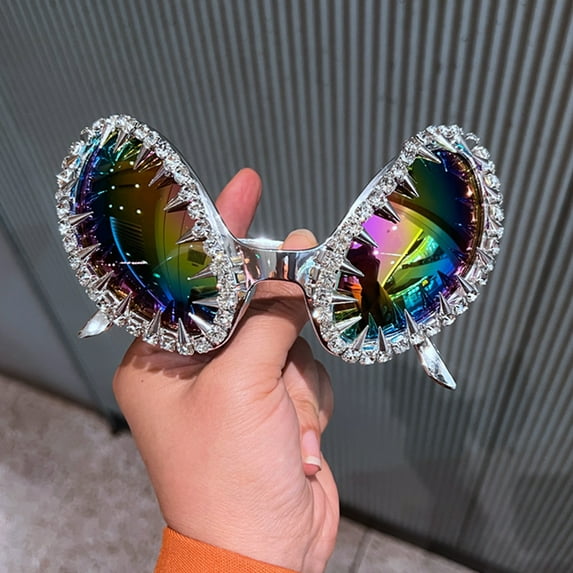 Hotpom Fashionable Rivet Studded Frame Sun Glasses, Punk Rivet Frame Alien Shape Eyeglasses Men and Women Unisex Funky Novelty Party Accessories