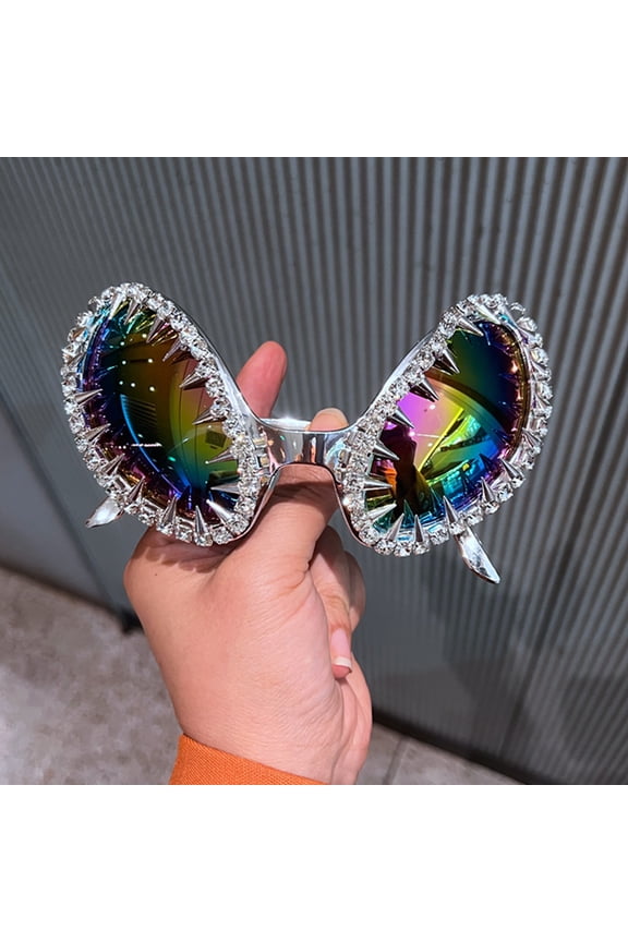 Fashionable Rivet Studded Frame Sun Glasses, Punk Rivet Frame Alien Shape Eyeglasses Men and Women Unisex Funky Novelty Party Accessories