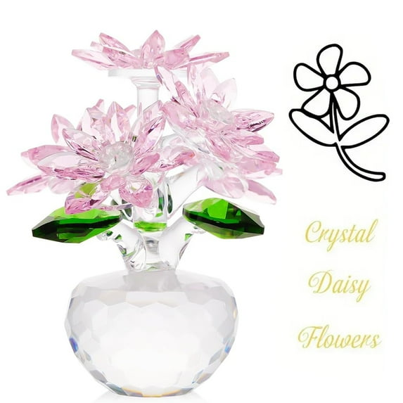 Hotpom Handmade Crystal Flower Figurine with Base, Crystal Daisy Eternal Bouquet Statue for Christmas, Valentine's Day and Wedding Decoration