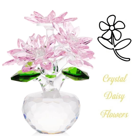 Hotpom Handmade Crystal Flower Figurine with Base, Crystal Daisy Eternal Bouquet Statue for Christmas, Valentine's Day and Wedding Decoration