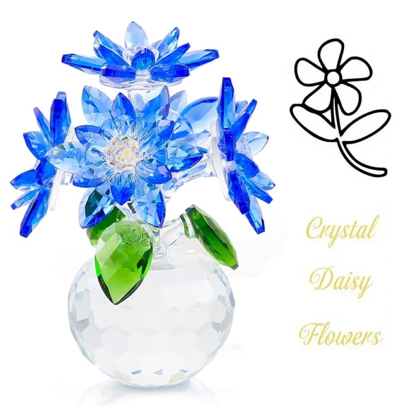 Hotpom Handmade Crystal Flower Figurine with Base, Crystal Daisy Eternal Bouquet Statue for Christmas, Valentine's Day and Wedding Decoration