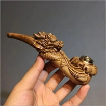 Hotpom Handmade Pipe, Natural Wood Pipe with Unique Carvings, Collector's Item Gift for Collectors, High-quality Craftsmanship Lightweight & Portable for Home