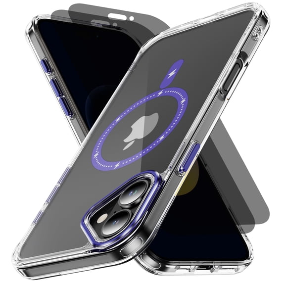 Hotpom Magnetic Phone Case for iPhone 16 with 2 Pack Privacy Screen Protector, Anti-Fingerprint and Durable Non-Yellowing Translucent Slim Shockproof Phone Cover, Purple