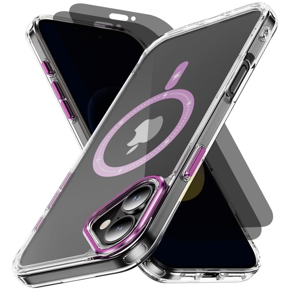 Hotpom Magnetic Phone Case for iPhone 16 with 2 Pack Privacy Screen Protector, Anti-Fingerprint and Durable Non-Yellowing Translucent Slim Shockproof Phone Cover, Pink