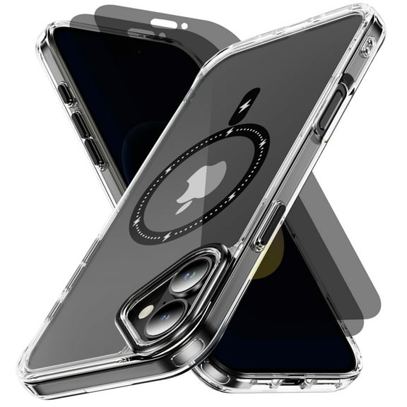 Hotpom Magnetic Phone Case for iPhone 16 Plus with 2 Pack Privacy Screen Protector, Anti-Scratch and Anti-Yellowing Translucent Slim Shockproof Phone Cover, Black