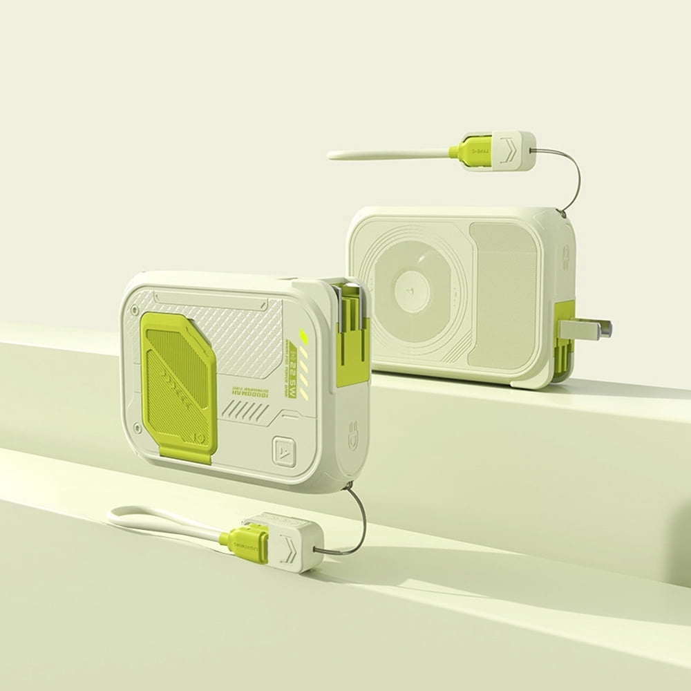 Dexqynl Magnetic Power Bank, 10000mAh Portable Charger, with Foldable Wall Plug, Detachable Data Cable, Foldable Bracket, Outdoor Emergency Backup Battery, Compatible with iPhone, Samsung, Green