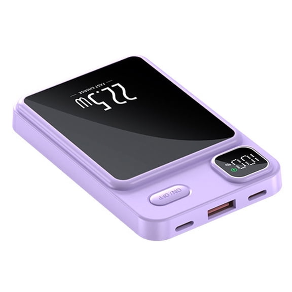 Hotpom Magnetic Power Bank, 10000mAh Portable Wireless Charger, 22.5W Fast Charging with LED Digital Display, Outdoor Emergency Power Backup Battery Pack, Compatible with iPhone, Samsung, Purple