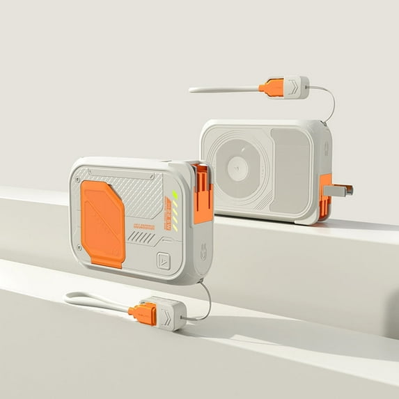 Hotpom Magnetic Power Bank, 20000mAh Portable Charger, with Foldable Wall Plug, Detachable Data Cable, Foldable Bracket, Outdoor Emergency Backup Battery, Compatible with iPhone, Samsung, Off-White