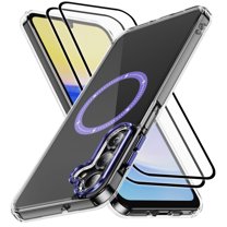 Hotpom Magnetic for Samsung Galaxy A16 5G Case with 2 Pack Screen Protector, Slim Shockproof with Anti-Fingerprint, Rugged Anti Yellowing Protective Clear Cell Phone Cover, Purple