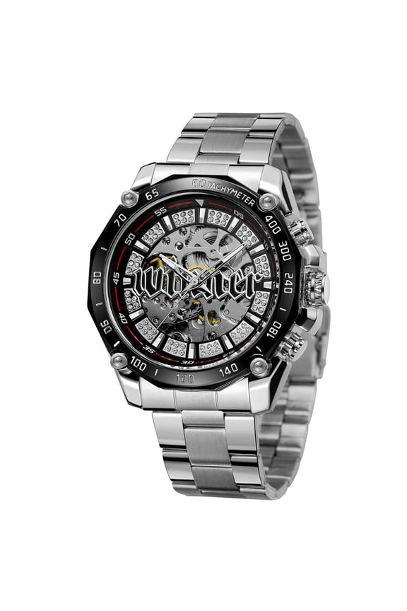 Men's Automatic Mechanical Wrist Watch with Skeleton Dial, Stainless Steel Band and Crystal Accents, is the best choice for holiday, Thanksgiving, Christmas, graduation, father's day, birthday