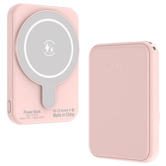 Hotpom Mini Magnetic Power Bank, 10000mAh Portable Wireless Fast Charger, for Outdoor Travel,Climbing, hiking and daily use Emergency Backup Power, Compatible with iPhone, Samsung, Pink
