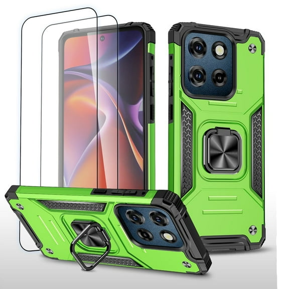 Hotpom for Moto G 5G 2025 Case with 2 Pack Screen Protector Military Rugged Durable Grade Drop Shockproof Protection with 360° Rotating Stand and Car Mount Capability, Green