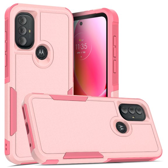 Hotpom for Moto G Pure/ G Power 2022/ G Play 2023 Commuter Series Case Slim Shockproof Design with Dual Layer Rubber Bumper for Drop Protection, Rugged Hard Cover for Men/ Women, Pink