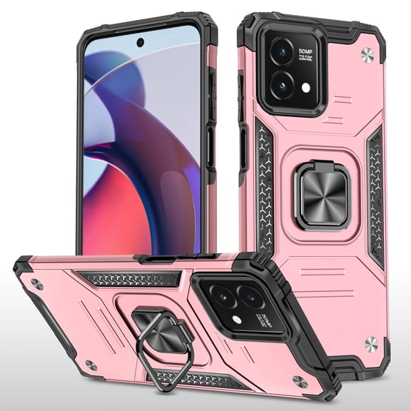 Hotpom for Moto G Stylus 2023 5G Case Military Rugged Durable Grade Drop Shockproof Protection with 360° Rotating Stand and Car Mount Capability, Pink