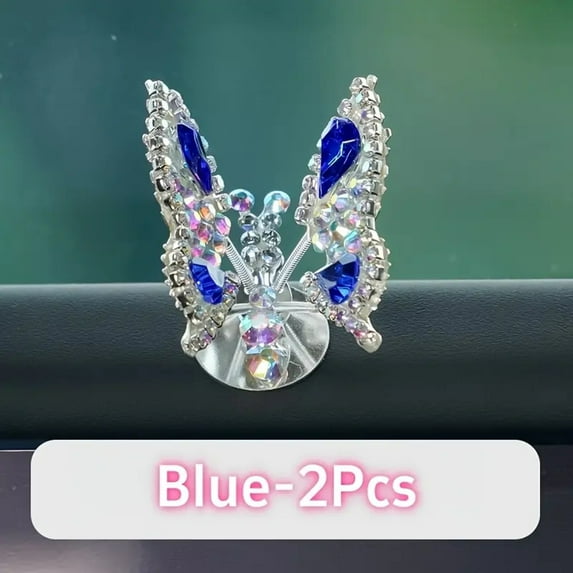 Hotpom Butterfly Car Decoration, Diamond-Studded Shiny Universal Fit, Cars Luxury Interior Accessories, Unique Auto Gift Home Decor Accent Blue