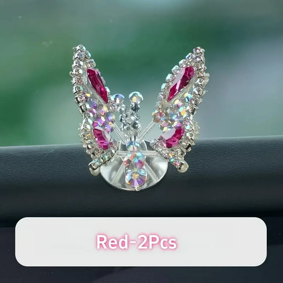 Hotpom Butterfly Car Decoration, Diamond-Studded Shiny Universal Fit, Cars Luxury Interior Accessories, Unique Auto Gift Home Decor Accent Red