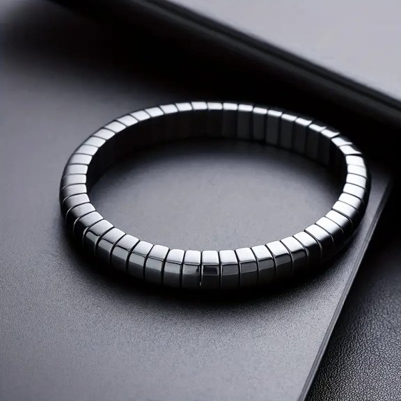 Hotpom Natural Stone Hematite Men's Bracelet, Minimalist Punk Hip Hop Jewelry, for Modern Accessory, Casual Style, Alternative Fashion Lovers