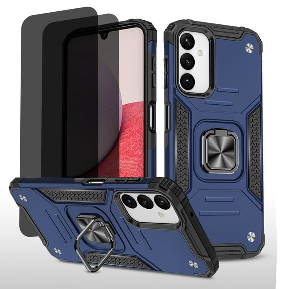 Hotpom Phone Case for Samsung A15 with 2 Pack Privacy Screen Protector Military Grade Drop Shockproof Full Body Protection with 360° Rotating Stand, Blue