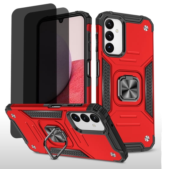 Hotpom Phone Case for Samsung A15 with 2 Pack Privacy Screen Protector Military Grade Drop Shockproof Full Body Protection with 360° Rotating Stand, Red