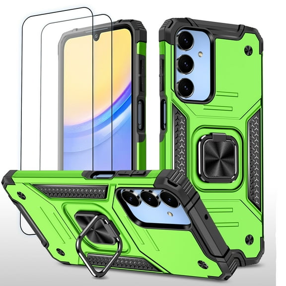 Hotpom Phone Case for Samsung Galaxy A16 5G with 2 Pack Screen Protector Military Grade Drop Shockproof Protection with 360° Rotating Stand and Car Mount Capability, Green