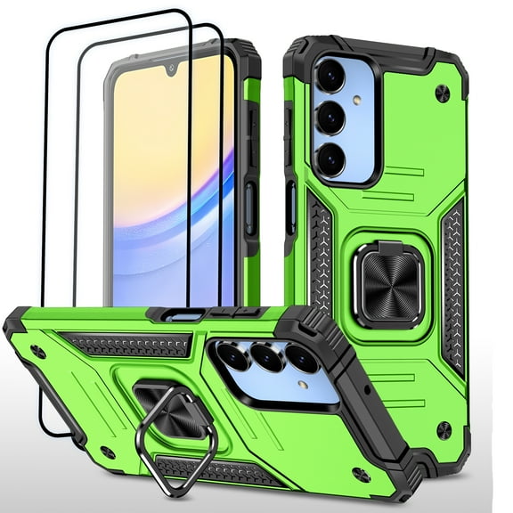 Hotpom Phone Case for Samsung Galaxy A16 5G with 2 Pack Screen Protector Military Grade Drop Shockproof Protection with 360° Rotating Stand and Car Mount Capability, Green