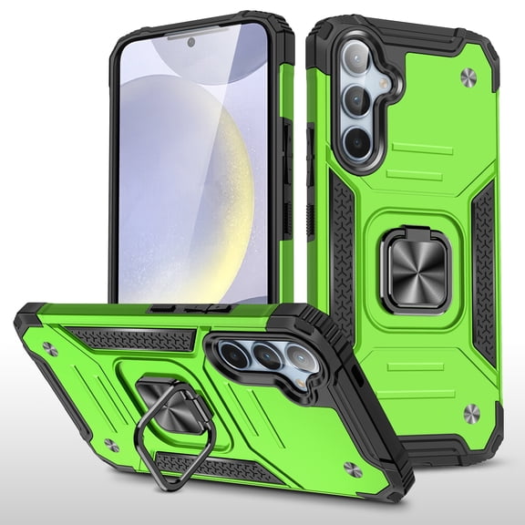 Hotpom Phone Case for Samsung Galaxy S24 FE Military Grade Drop Shockproof Full Body Protection with 360° Rotating Stand and Car Mount Capability, Green