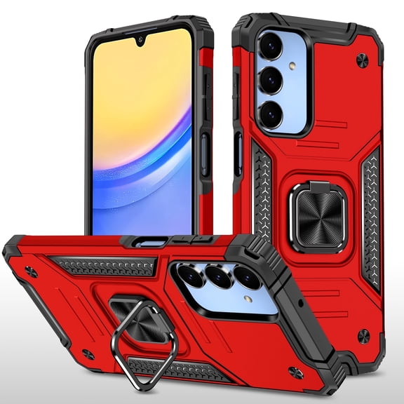 Hotpom Phone Case for Samsung Galaxy A16 5G Military Grade Drop Shockproof Full Body Protection with 360° Rotating Stand and Car Mount Capability, Red
