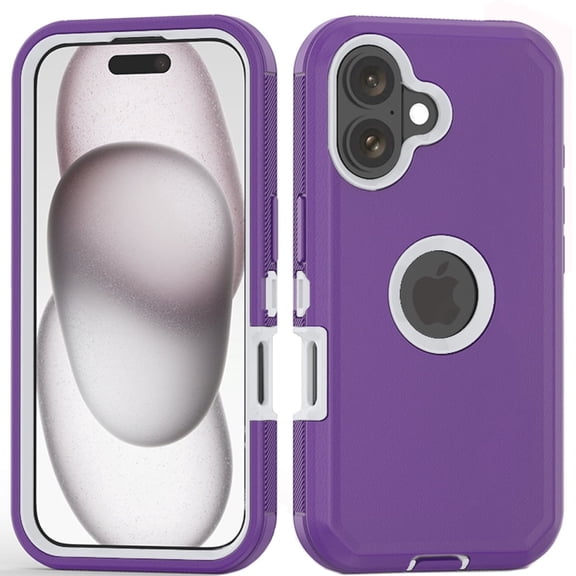 Hotpom Phone Case for iPhone 16 Heavy Duty Shockproof Dustproof Phone Case, Purple/ White