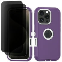 Hotpom Phone Case for iPhone 16 Pro Max Heavy Duty Shockproof Dustproof Case with Privacy Screen Protector tempered glass, Purple/ White