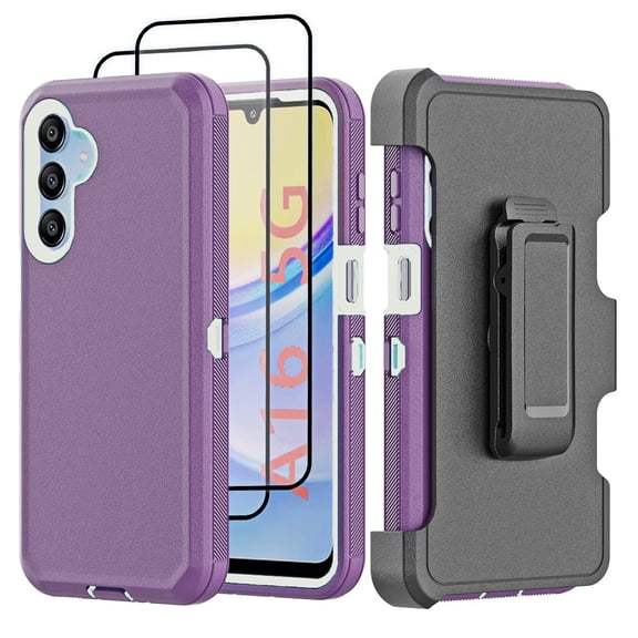 Hotpom for Samsung Galaxy A16 5G Case with Belt Clip and 2 Pack Screen Protector, Military Grade Shockproof Drop Protection for Outdoor Sports, Purple